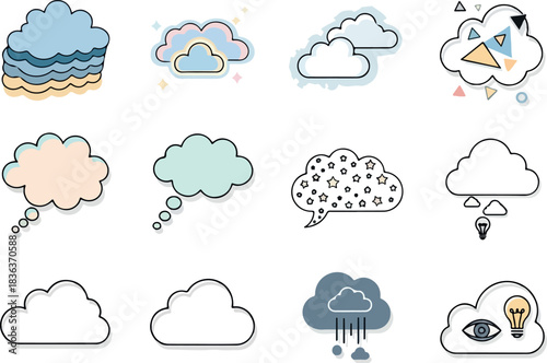 Dreamy Clouds Collection Whimsical Weather and Thought Bubbles Art