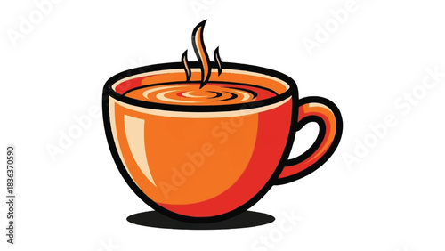 Steaming Orange Coffee Cup with Swirling Liquid.