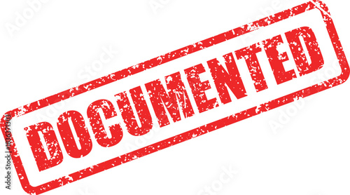 An angled red rubber stamp shows the word documented with grunge effect transparent background