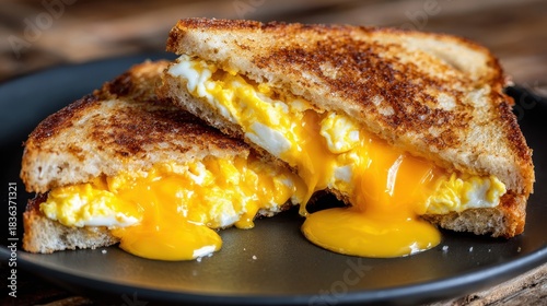 Deliciously Creamy Scrambled Egg and Melted Cheese Sandwich on Toast for a Healthy Breakfast Option or Snack
