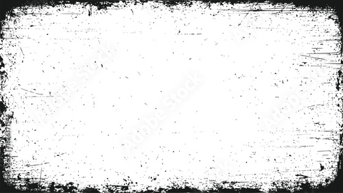 Black grunge distressed texture border frame overlay on white space isolated on transparent background