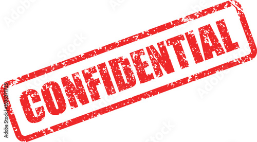 Distressed red confidential stamp shows important information with clear visibility on a transparent background