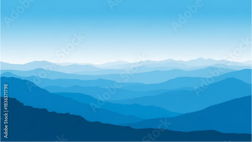 Abstract blue mountain range illustration Serene landscape, scenic panorama, clear sky