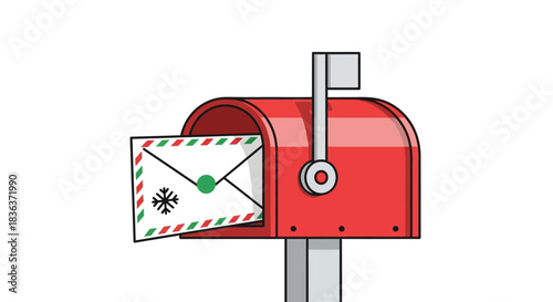 Red Mailbox with Christmas Letter Icon for Holiday Season