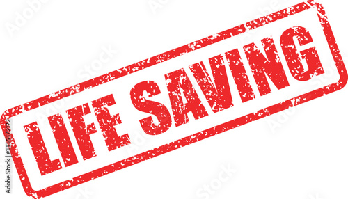 Distressed red life saving stamp shows vital message clearly against white background