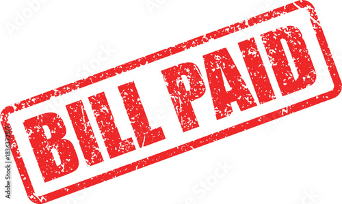 Distressed red rectangle declaring Bill Paid appears diagonally, isolated against a transparent background