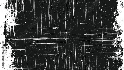 Monochrome Black and White Grunge Texture Background with Distressed Scratches and Rough Edges Isolated on Transparent Background