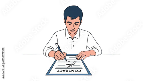 Man Signing Contract Illustration of Agreement, Business Deal, and Document