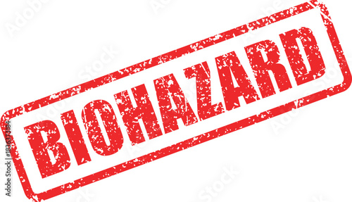 Red biohazard warning stamp displays a grunge texture over a white background