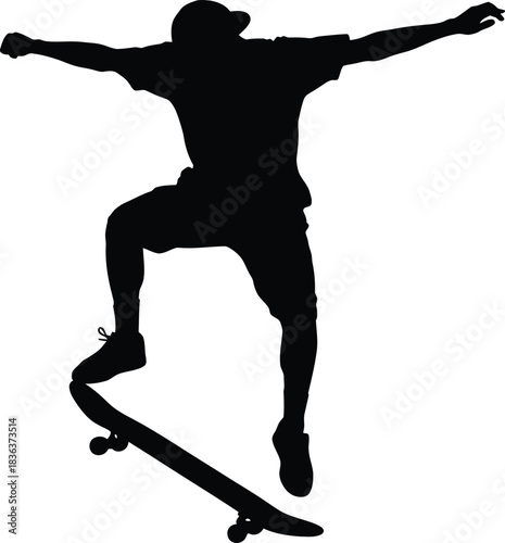 Skateboarder Silhouette Performing Trick Jump