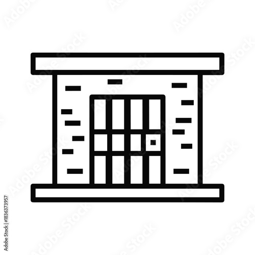 Prison Building Line Icon with Barred Windows