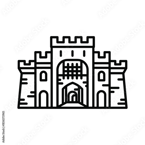 Medieval Castle or Fortress Outline Icon