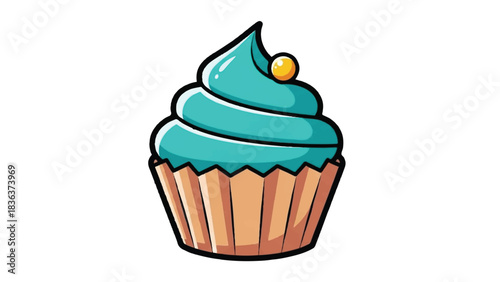 Delicious cupcake with vibrant blue frosting and a golden sprinkle on top.