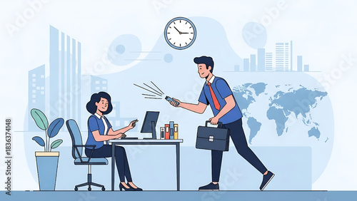 Busy Office Scene with Deadline and Employee Interaction Illustration
