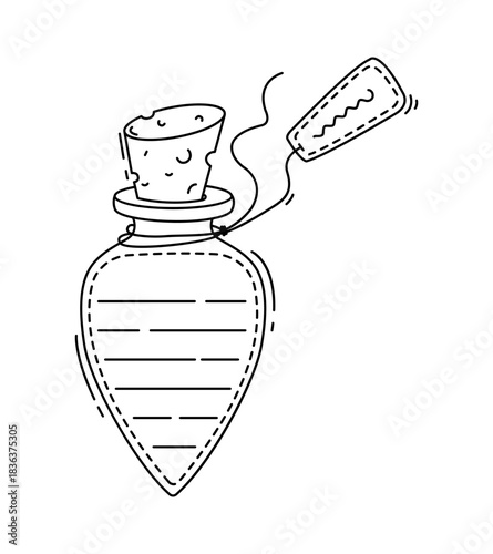 Magic elixir vial or bottle kids memo note template. Children schedule vector frame, diary page sticker. Kids scrapbook checklist or children To Do list memo note with sorcery or alchemy potion bottle