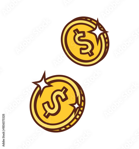 Cartoon groovy golden coins for Wild West or Western symbol, vector icons. Groovy retro cartoon dollar cent coins with golden shine for Wild West robber bandit wanted reward or Texas cowboy jackpot
