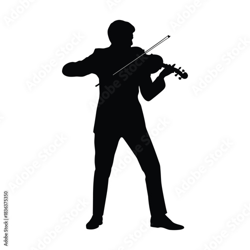 Musician Playing Violin Silhouette Vector Illustration - Classical Music Performance Icon