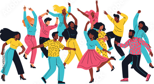 Diverse group of people dancing and celebrating together