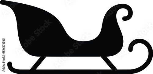 Christmas Santa sleigh silhouette vector. Empty holiday sled icon side view. Black winter transportation symbol isolated on white background.