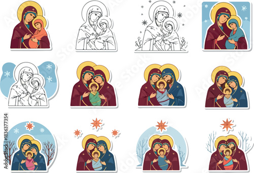 Madonna and Child Icon Set Christian Art for Faith-Based Projects