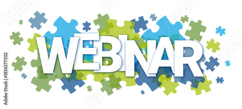 WEBINAR typography vector banner with multicolored jigsaw puzzle background