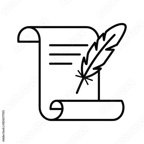 Quill Pen and Scroll Document Icon for Writing and Historical Content