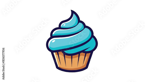 A Delicious Blue Frosted Cupcake in a Wrapper.