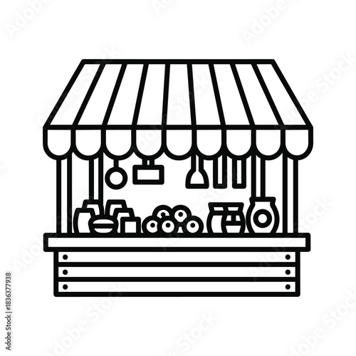 Market Stall with Awning and Goods Line Icon