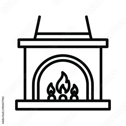 Fireplace with Flames Outline Icon