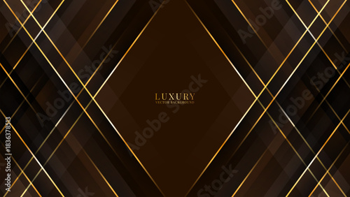3D brown luxury abstract background overlap layer on dark space with golden polygon lines effect decoration. Modern graphic design element cutout style concept for web, flyer, card, or brochure cover