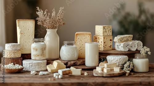 Variety of Cheeses Displayed on Wooden Surface