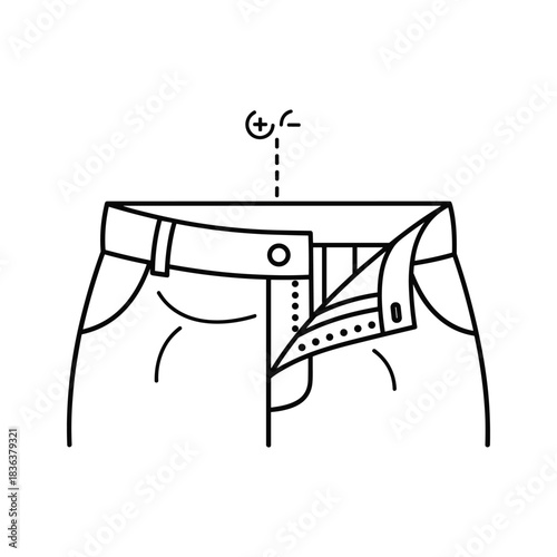 Pants Size Adjustment Line Icon with Open Fly and Plus Minus Symbols