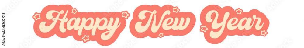Fototapeta premium happy New year wide horizontal text sticker design isolated on white transparent background. Vintage New year day motto sticker, tag, retro label, banner, ribbon, label png with quote. New year text
