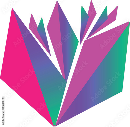Vibrant abstract geometric crystal flower with pink purple and green hues