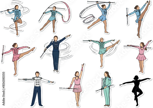 Collection of Majorette Silhouettes & Illustrations Baton Twirling & Performance Art