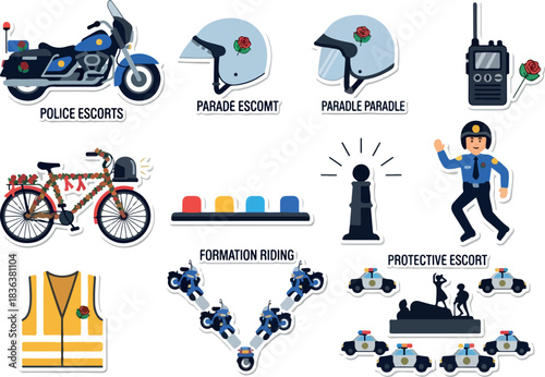 Police Escort Vector Graphics Motorcade Security and Parade Support