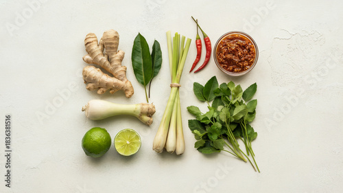 Fresh Herbs and Spices Flat Lay Composition