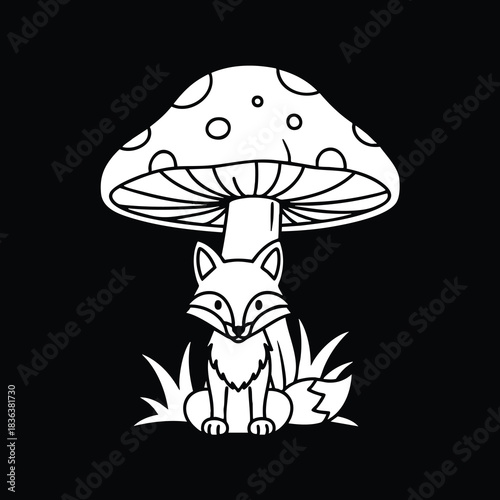 Fox under large mushroom cap
