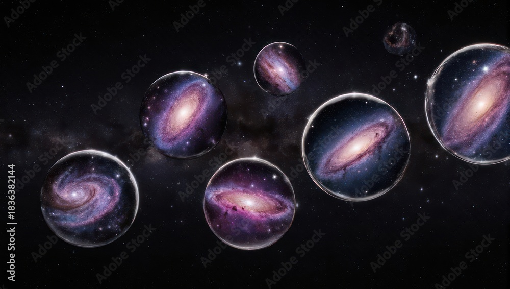 Fototapeta premium Conceptual depiction of multiple universes, bubble universes in space.