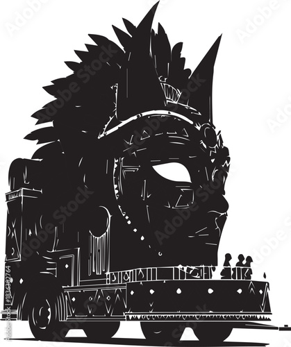 Monstrous steam train silhouette with spiky mane