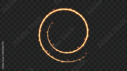 A glowing golden spiral with a sparkling light trail effect on a transparent background.