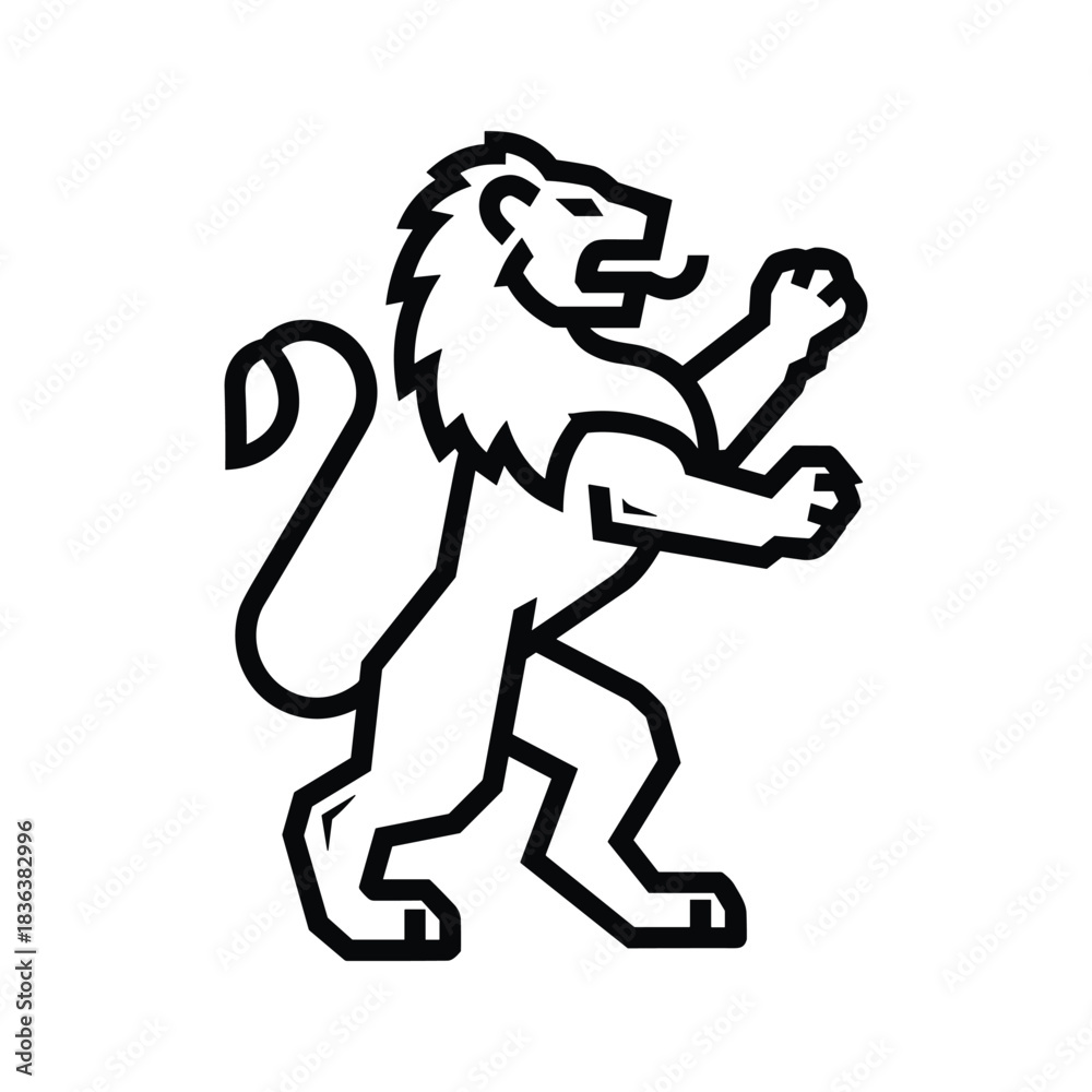 Fototapeta premium Minimalist Roaring Lion Rampant Line Art Icon for Logo Design