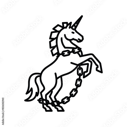 Chained Unicorn Rearing Up Line Art Icon