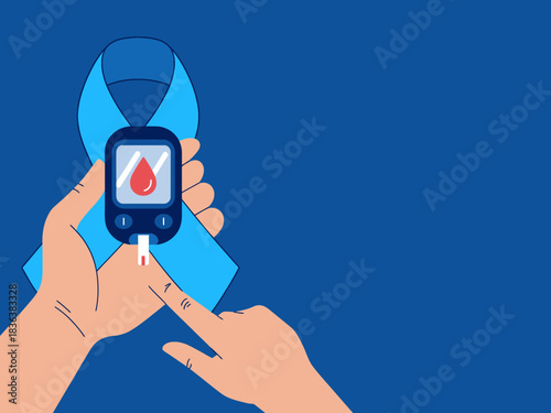 Diabetes awareness: blood glucose test with glucometer device