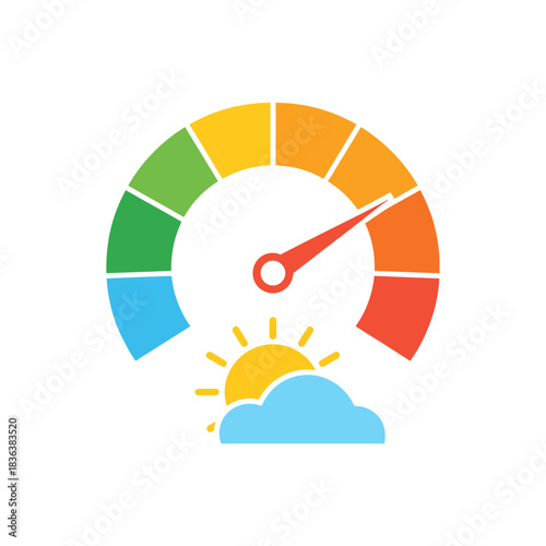 Global warming indicator gauge showing high temperature level