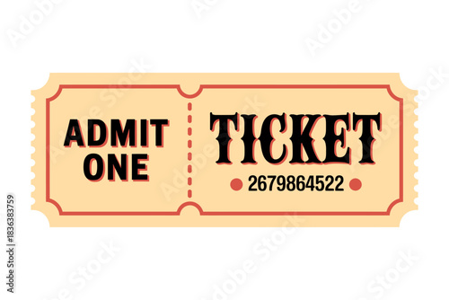 Vintage style admit one ticket illustration for event access