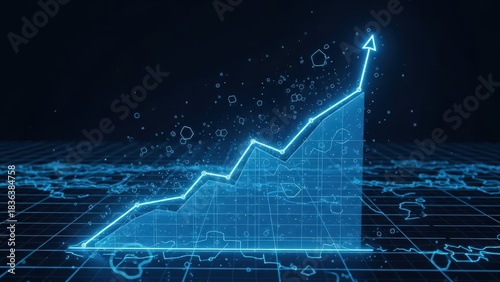 Progression of data points displayed, Operational metrics visualized with neon data and line growth