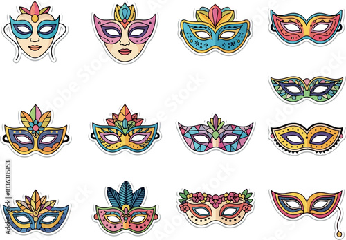 Colorful Cartoon Mardi Gras Masks Collection for Party Decorations