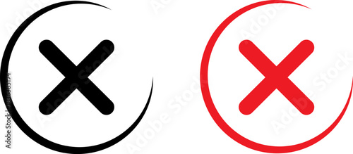Black and red x marks inside curved lines