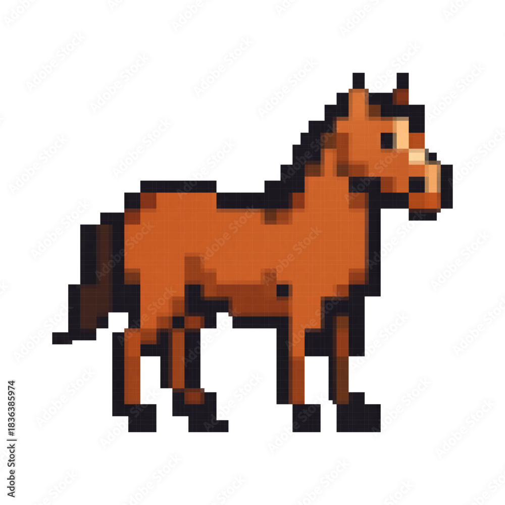 Obraz premium Horse vector icon: pixel style, simple horse design, 8 bit graphic symbol